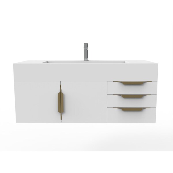 Castello Usa Nile 48" Wall Mounted White Vanity With White Top AndAnd Gold Handles CB-MC-48W-GLD-2053-WH - main